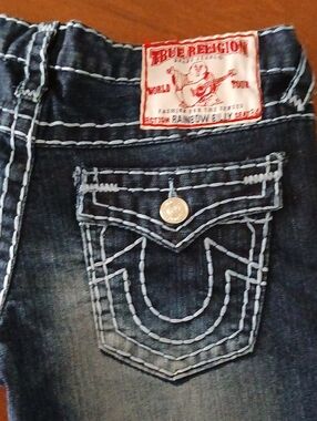 True Religion Indigo Denim Jeans with White Contrast Stitching